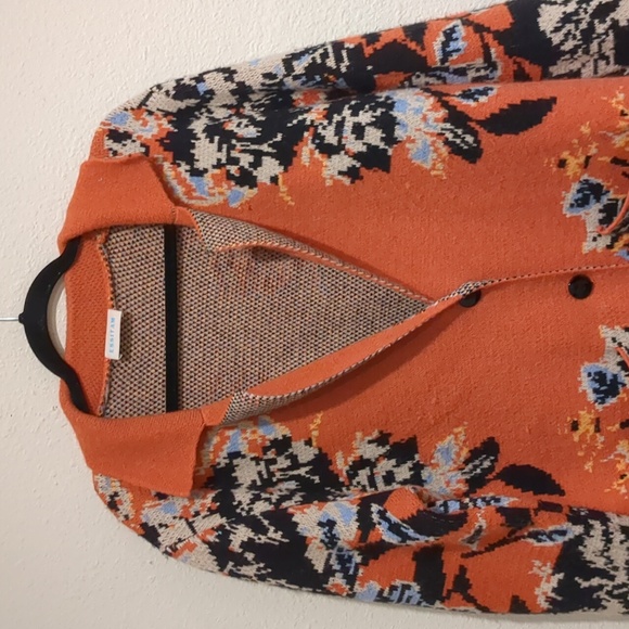 ESSITAM Orange Floral Jacquard Jacket Cardigan Size Large - Picture 3 of 7